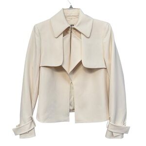 Anne Klein Ivory Cropped Jacket Size 2 Belted Cuffs Wide Lapels